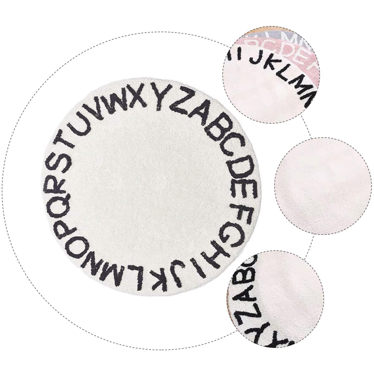 Tapis Rond Garçon et Filles Antidérapant 120 Cm Tapis de Sol Blanc 26 Lettres Anglaises pour Chambre Bébé Salon et Aire de Jeu Éducative