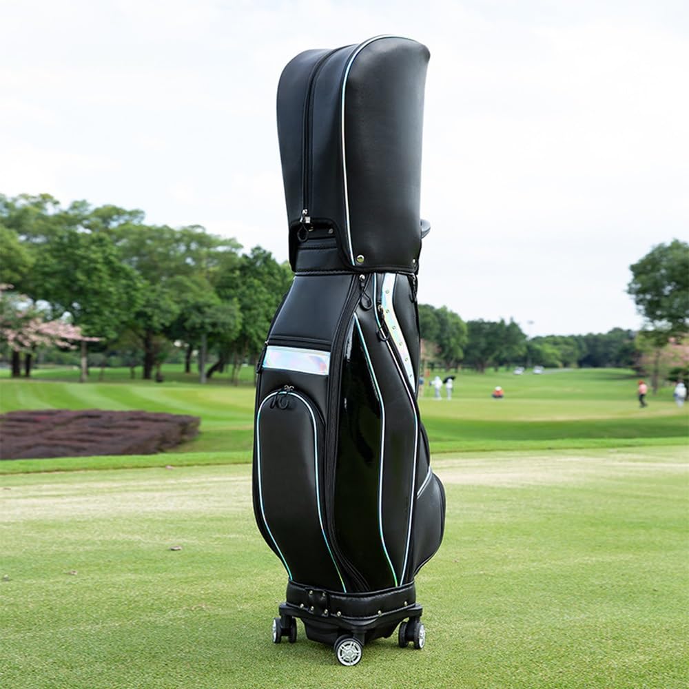 Torba golfowa dla mężczyzn i kobiet, chowana torba na kije golfowe z kółkami, przenośna torba golfowa, łatwa do przenoszenia(Black)