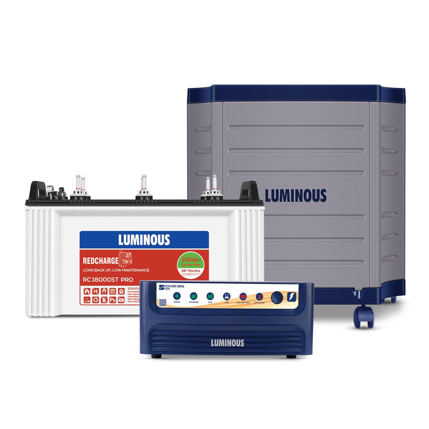 Luminous Inverter & Battery Combo (Power sine 1100 Pure Sine Wave 900VA/12V Inverter with RC18000ST PRO Short Tubular 150Ah Battery + Trolley) for Home, Office & Shops-image-29
