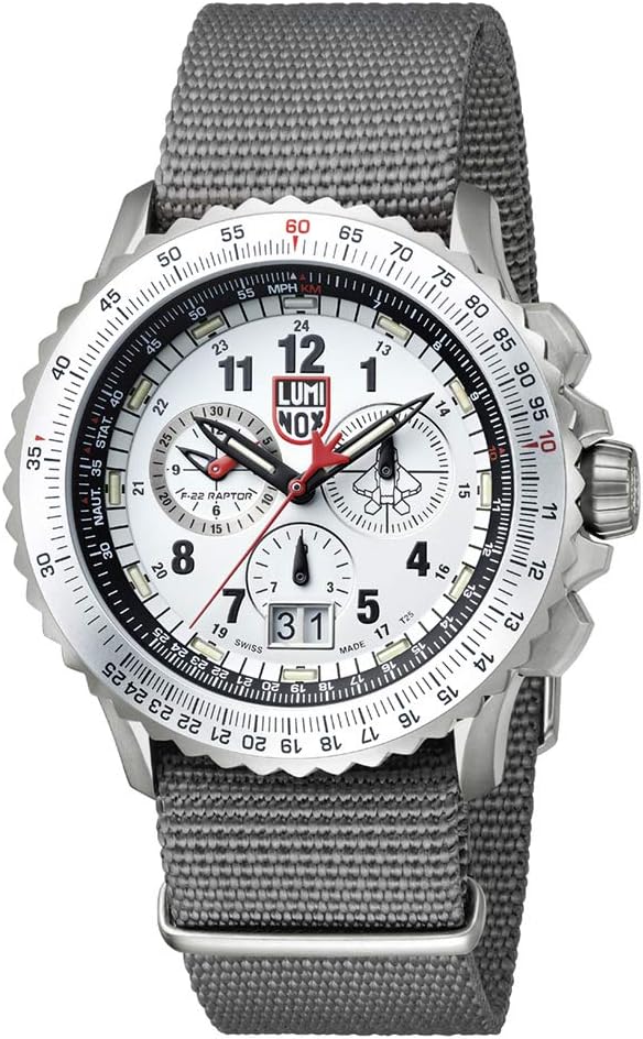 LUMINOX F-22 RAPTOR™ Chronograph Men's Watch Set XA.9249 Swiss Made, Silver Titanium Case and Grey Nylon Strap and White Dial Pilot Watch