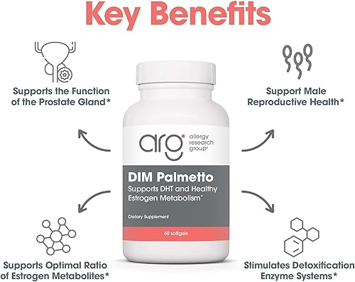 Miniatura 4 de Allergy Research Group DIM Palmetto - Suplemento de apoyo de próstata para la salud de los hombres, zinc con palma enana americana, beta sitosterol,