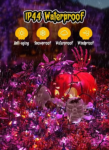 Image of Halloween Orange Purple Outdoor Lights,17.8 Feet 50 LED Christmas Lights with 8 Modes,Waterproof Mini String Lights Battery Operated for Outdoor Indoor Use, Xmas Halloween Tree Holiday Party Patio