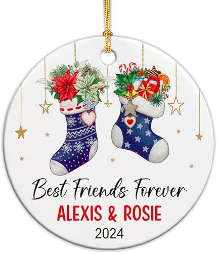 Adorno personalizado para mejores amigos para siempre, nombres personalizados y Año BFF, vacaciones de Navidad, calcetines de amigos, adorno de
