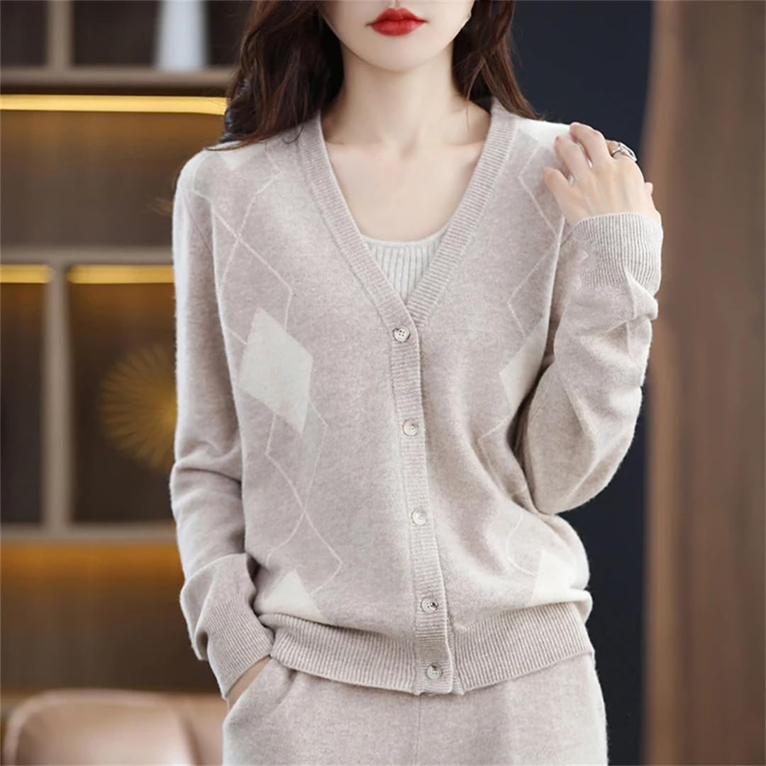 Maglione da donna in lana con scollo a V, lavorato a maglia, per autunno e inverno