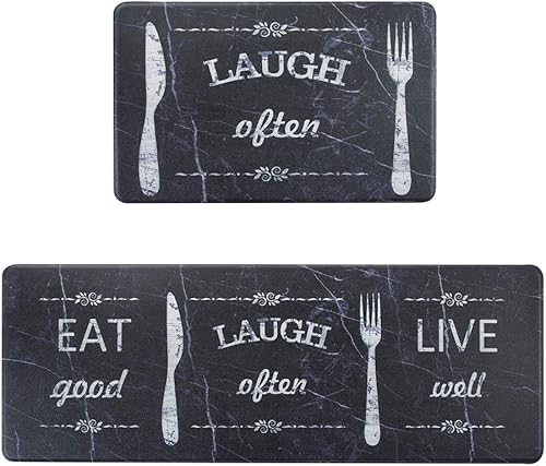 Miniatura 8 de Lidimei Alfombras y tapetes de cocina antideslizantes, lavables y antifatiga, 2 piezas, color negro, tapetes cómodos para delante del fregadero,