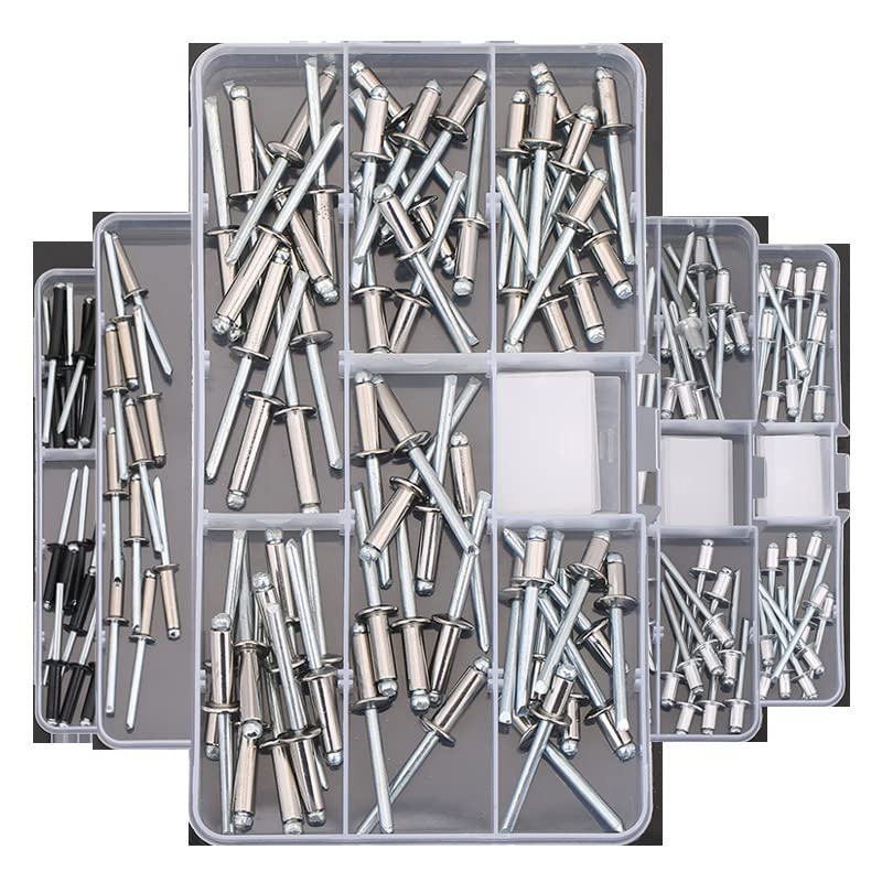 Juego surtido de remaches ciegos de cabeza de domo de extremo abierto autotaponable de aluminio Juego de tapas grandes para trabajos en conductos automotrices y chapas de metal