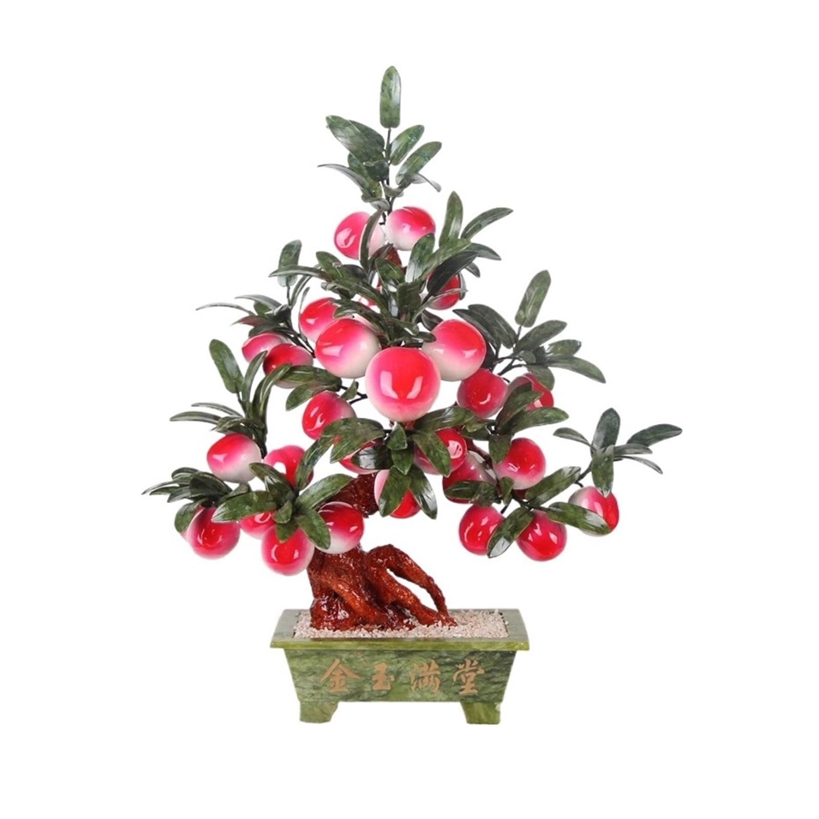 Fake Plant Artificial Bonsai Tree, Jade Carved Peach Office Desk Shelf