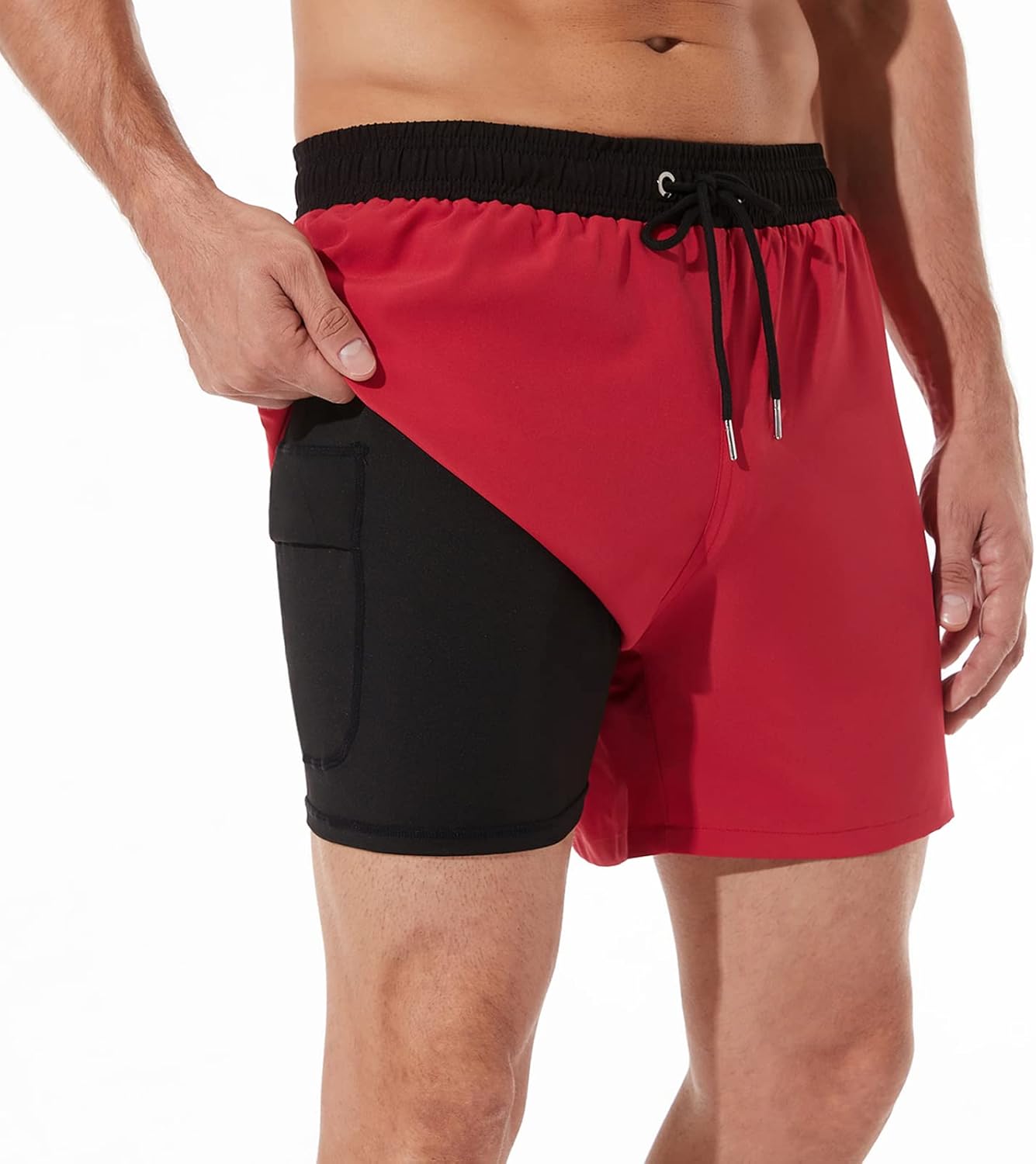 Mens swim trunks with compression liner