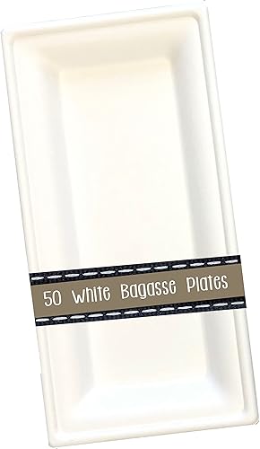Platos biodegradables de caña de azúcar Rectángulo 10.0 x 5.0 in Peso pesado 50 unidades