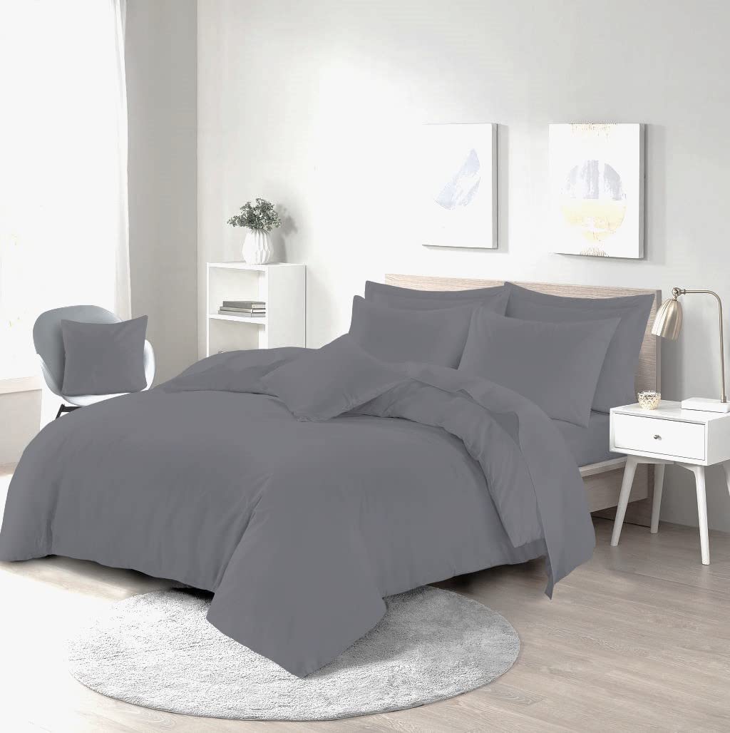 Homes-Linen Grey Easy Care Poly-Cotton Plain Dyed Duvet Cover Set (, Single)