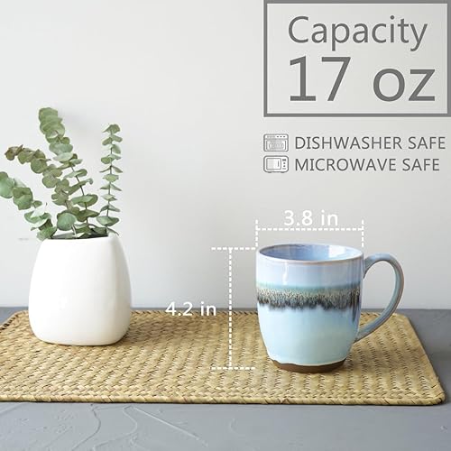 Miniatura 9 de Bosmarlin Juego de 4 tazas de café de cerámica, 17 onzas, 3 colores para elegir, tazas de té, aptas para lavavajillas y microondas, esmalte reactivo