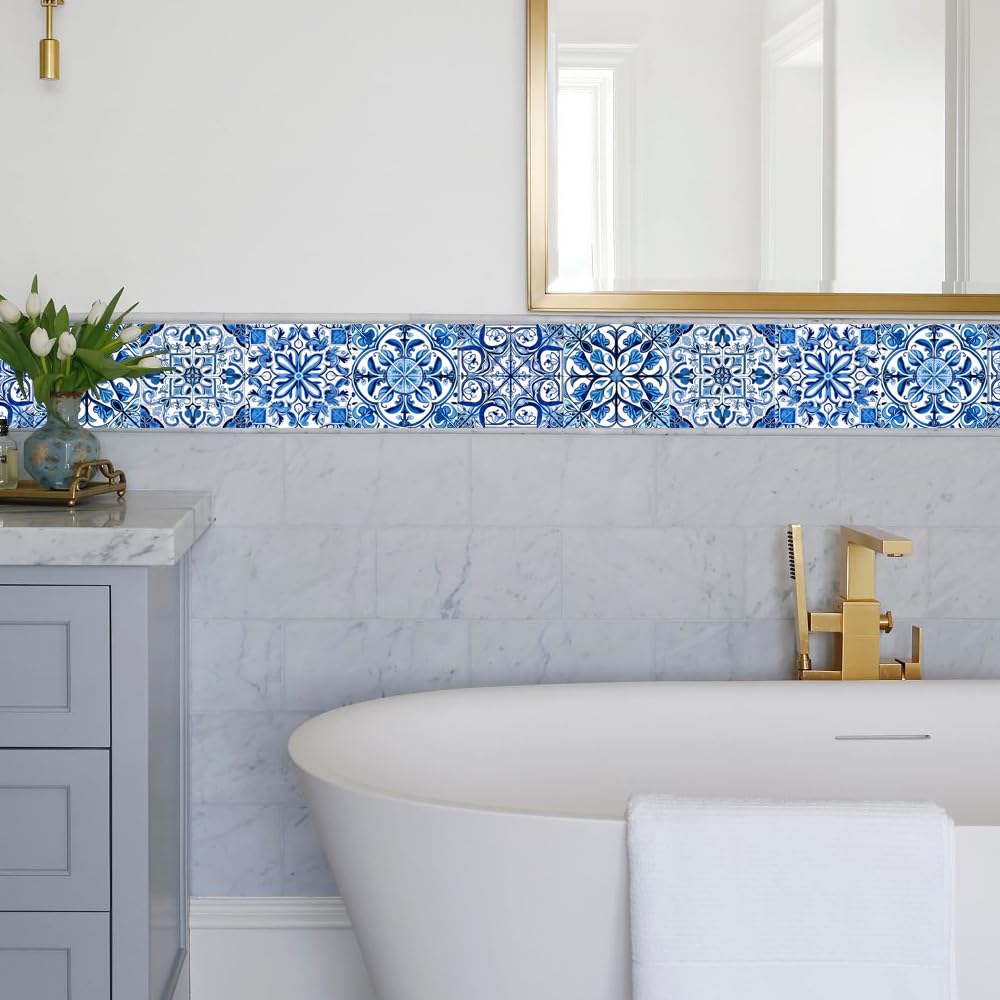 Amazon.co.jp: 20x20 cm モロッコ ブルー ホワイト 粘着式壁