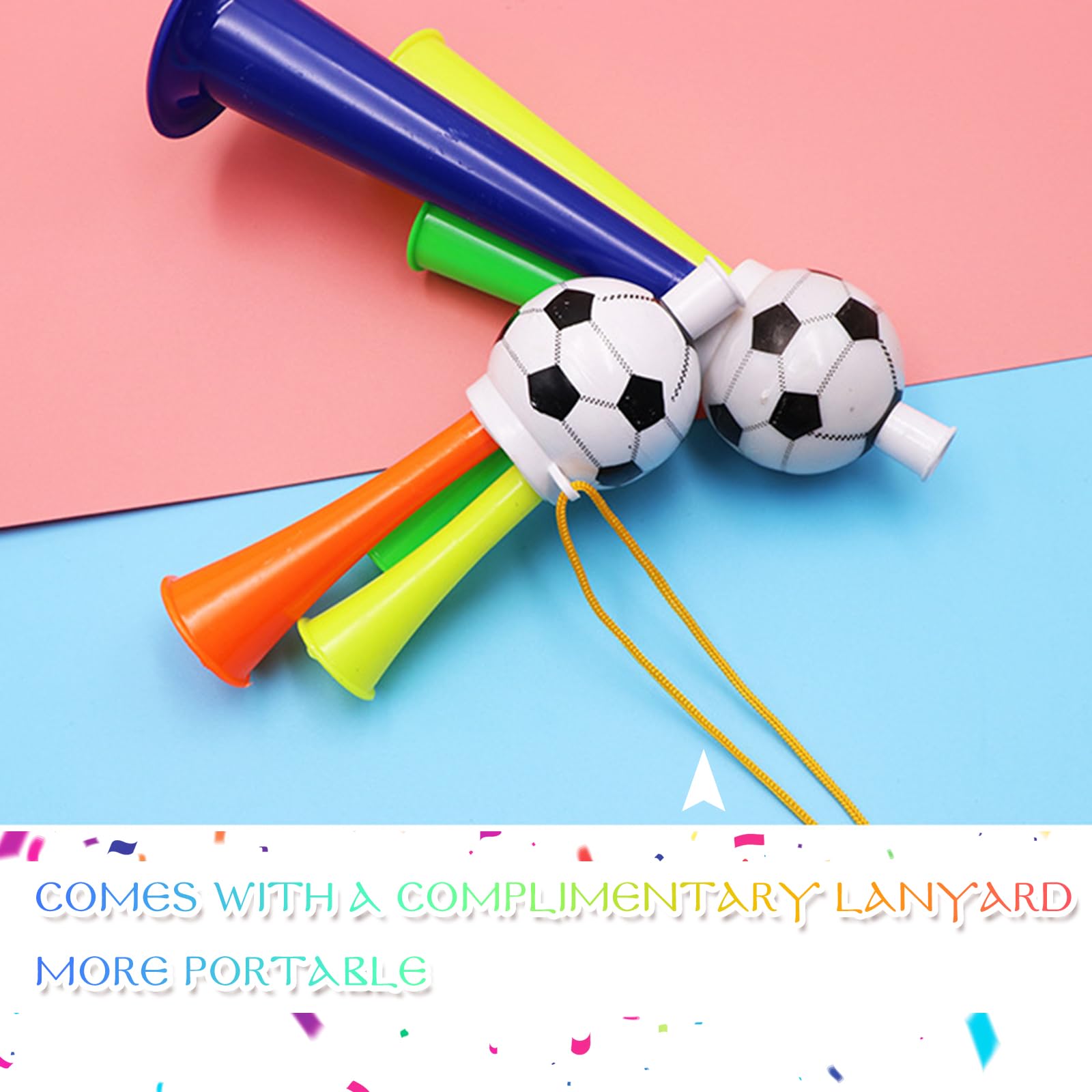 OHAANYY Set di 3 Vuvuzela Professionali per Tifosi, 3 Misure (S/M/L) con Corda, in plastica di Alta qualità. per Adulti (14+). Ideale per Coppa del Mondo, stadi ed Eventi Sportivi.