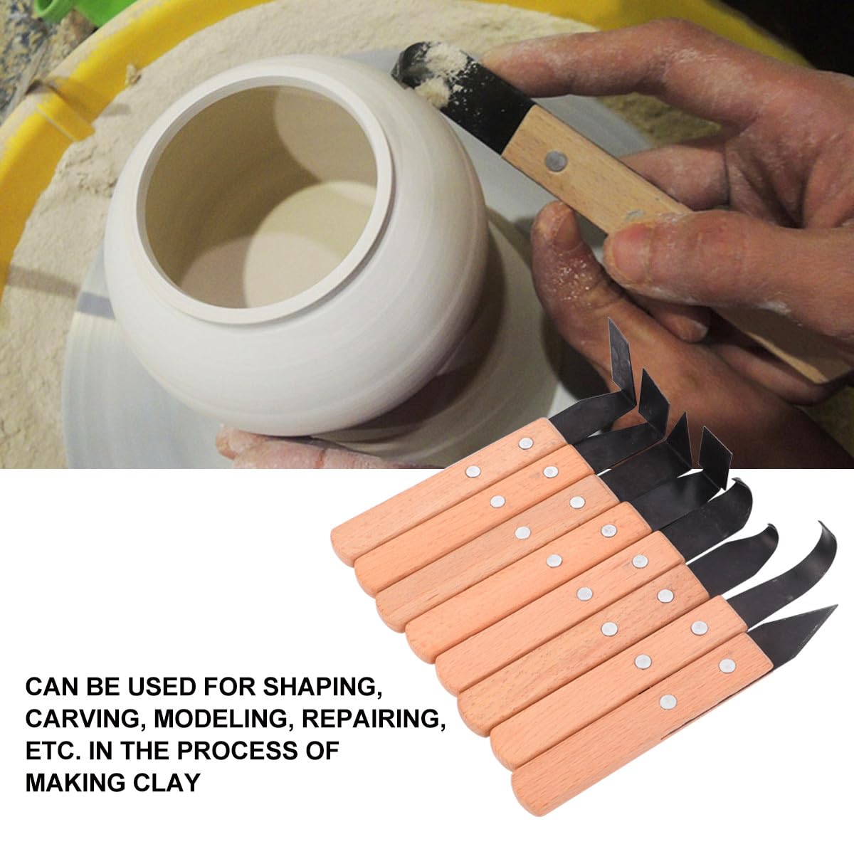 Juego de Herramientas Manuales para Esculpir Arcilla Mango de Madera 8 Piezas de Cuchillos de Acero Inoxidable para Cerámica Ideales para Modelado y Escultura Color Aleatorio
