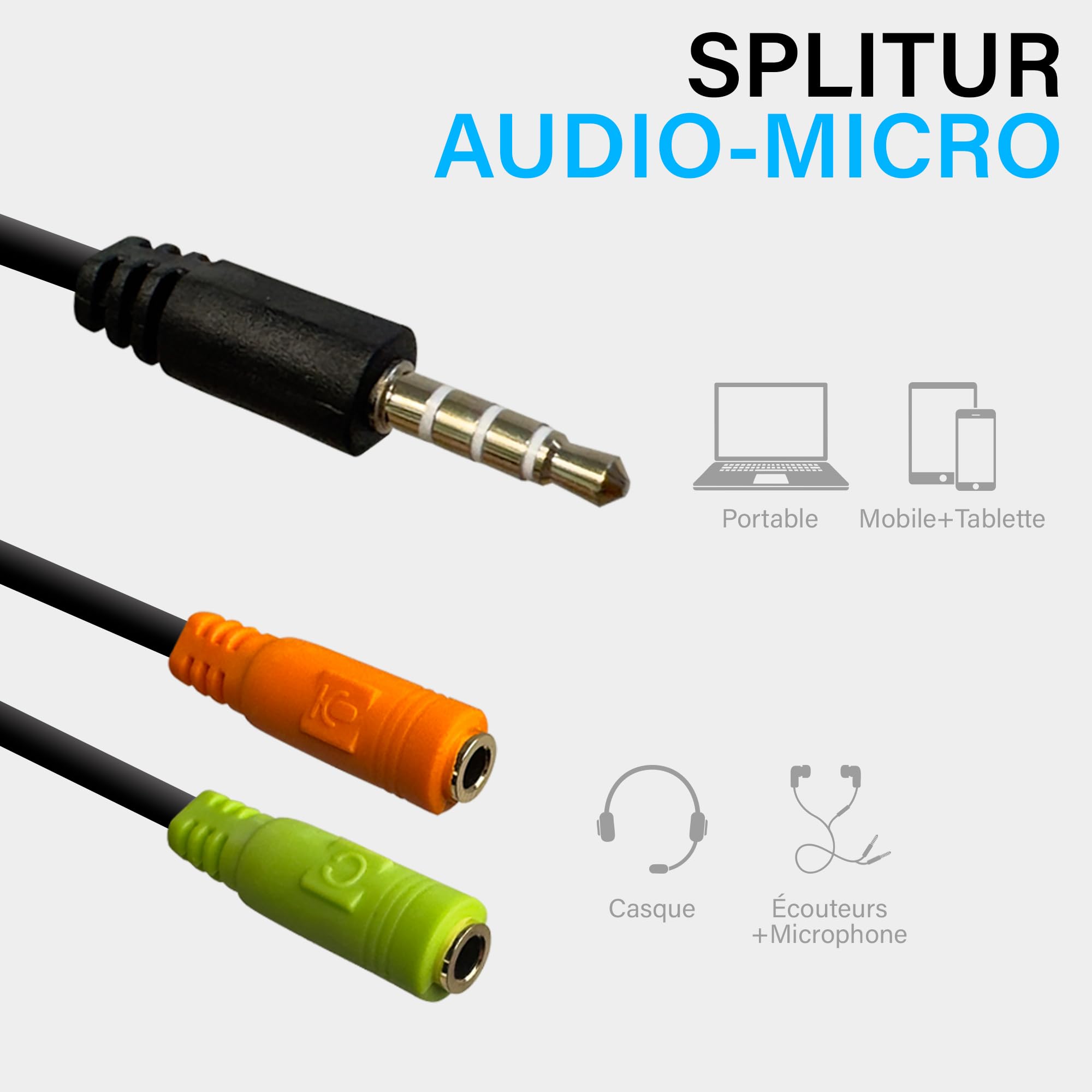 OcioDual Splitter do gniazda 3,5 mm męski na 2 żeński adapter audio do słuchawek i gniazda mikrofonowego do laptopa PC