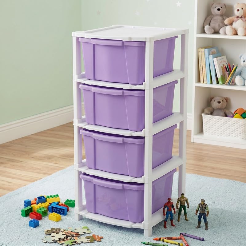 Image of Kavira Plastic Drawer Storage Tower - Space Organizer|Purple,4 Layer