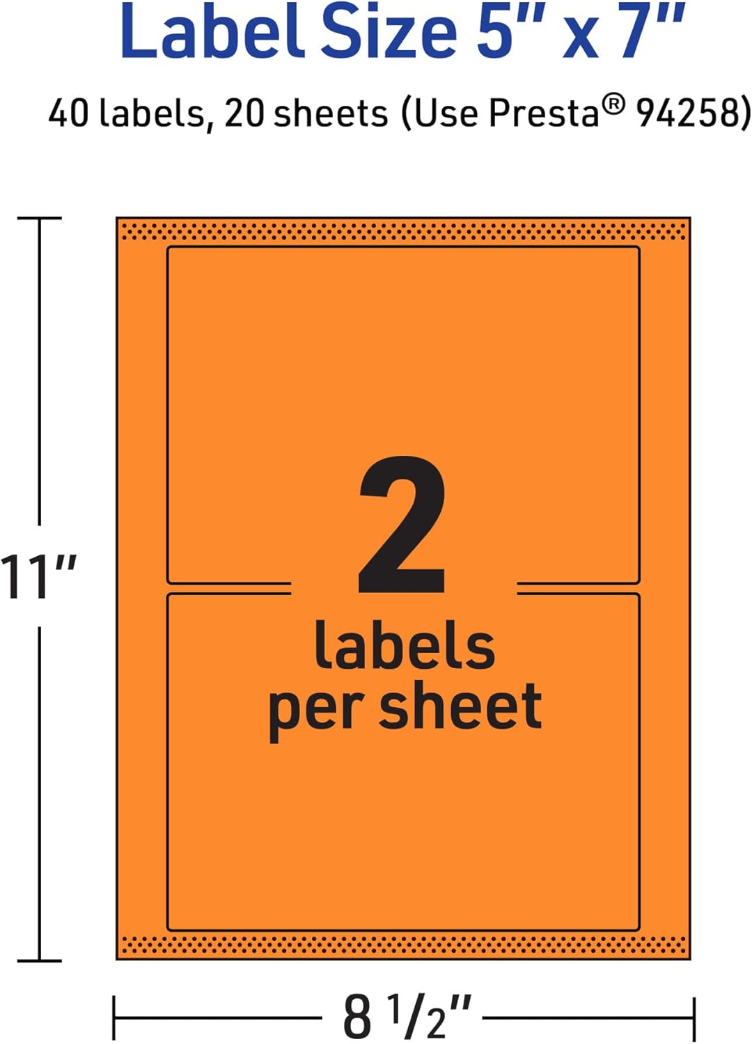 Avery Printable Rectangle Labels, Sure Feed Technology, 5" x 7", Bright Orange Labels, Laser/Inkjet Printable, 40 Total, Great for Shipping and Packaging
