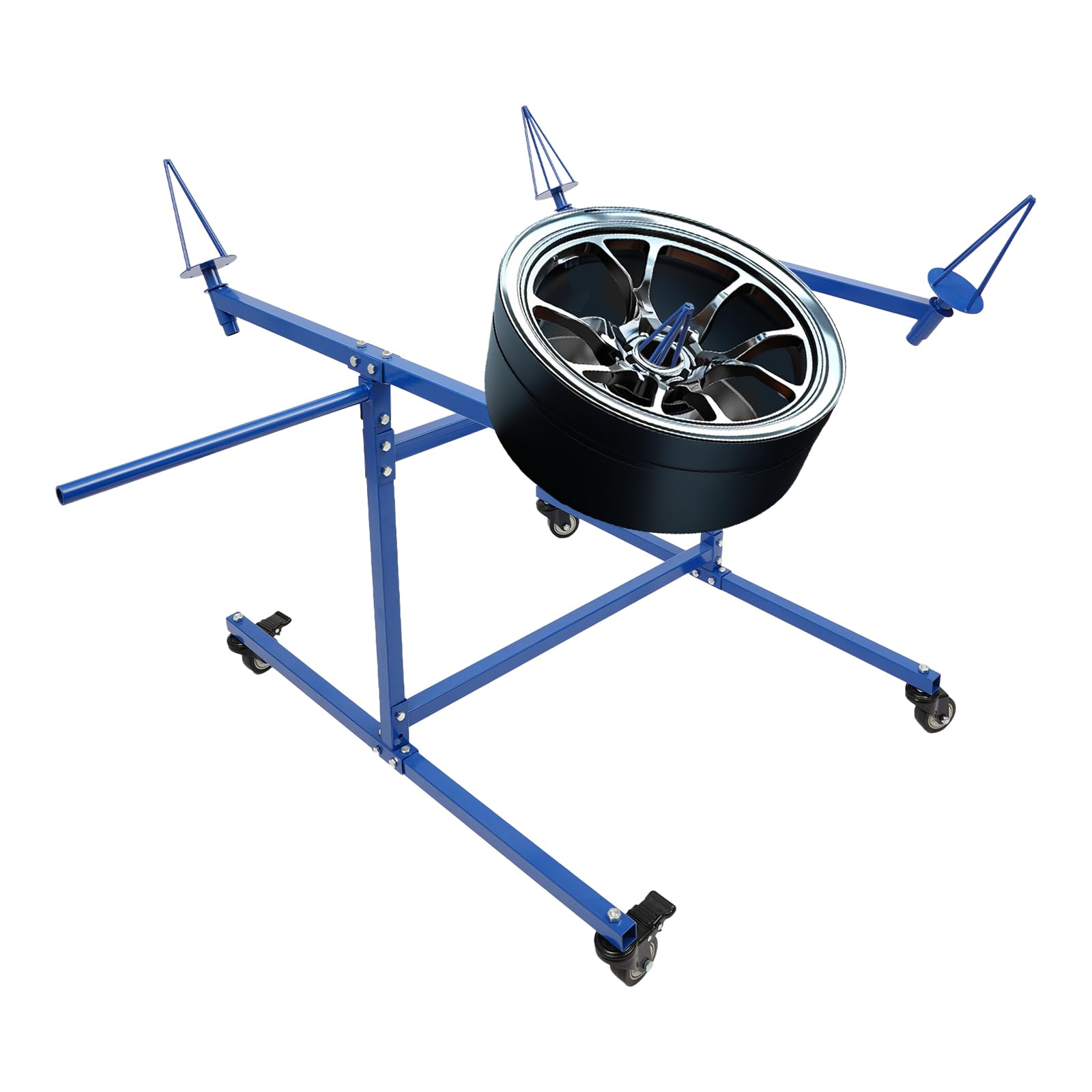 Felgenlackierständer 4 Felgen Lackierbock (Blau) | Lackierständer mit 360° Rollen und höhenverstellbaren Halterungen für Autoteile Räder Hauben Kotflügel in Garage Werkstatt