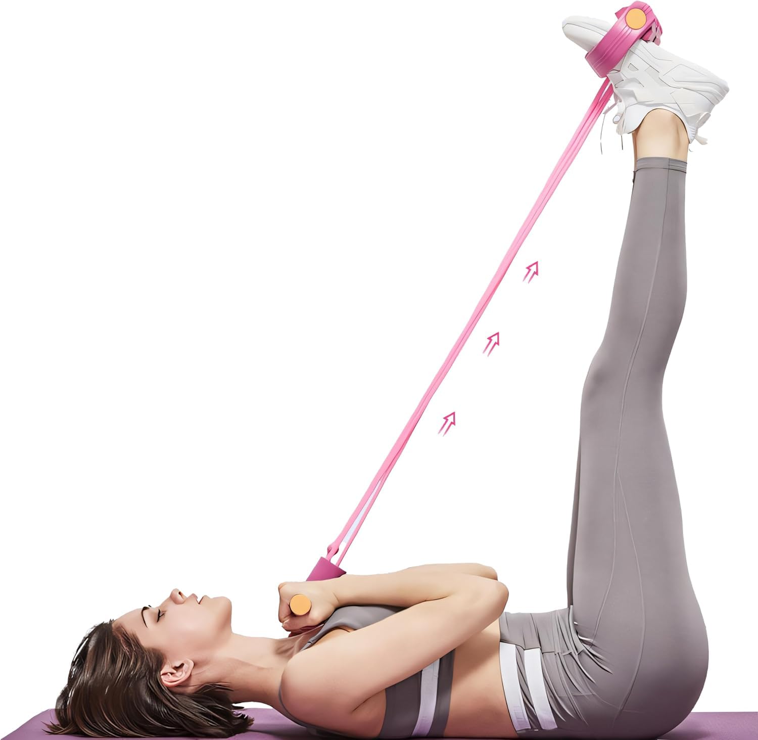 Pedal Resistance Bands with Handles, Upgrade 6-Tubes Multi-Function Tension Training Pedal, Natural Rubber Foot Pedal Resistance Bands, Multifunction Fitness Bands for Abdomen, Waist, Arm, Leg （Pink） — view 3