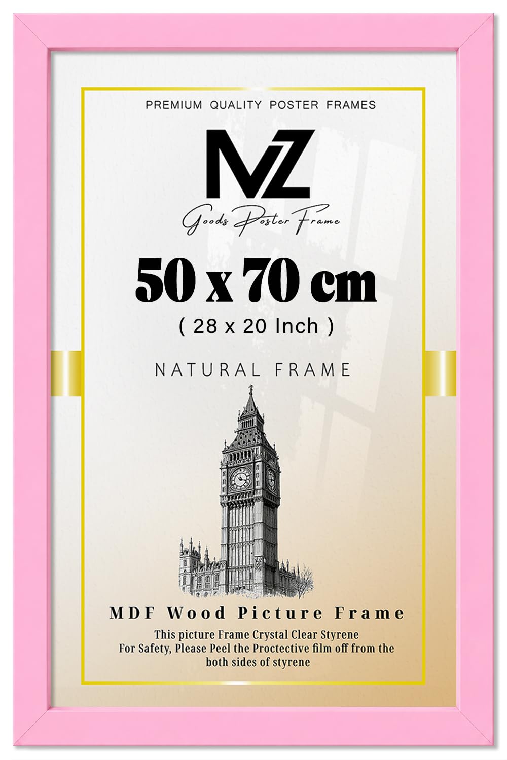 MZ GOODS - Elegant (50 x 70 CM) Frame Poster/PictureFrame | Rectangle - Solid Engineering Wood Frame– Wall Hanging– Award-Winning Design 28 x 20 Inch [ Pink ]