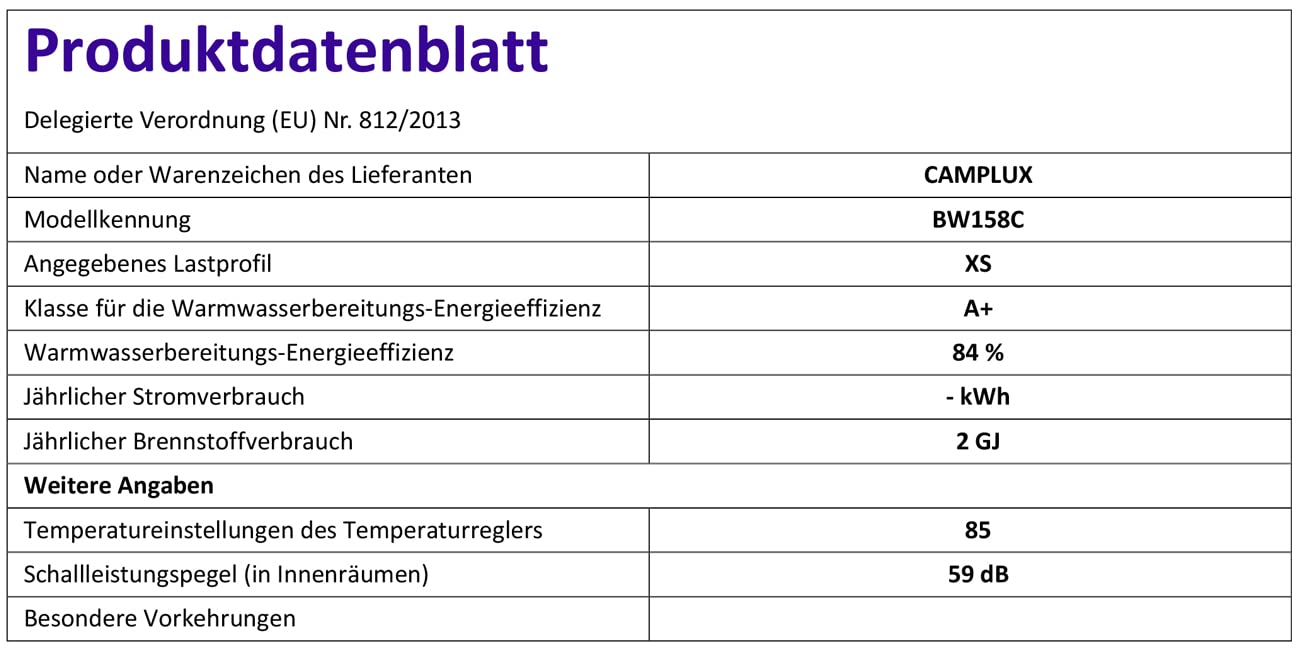 CAMPLUX BW158C Scaldacqua a Gas Tankless, 6 Litri, 12kW, Butano (28-30 mbar) / Propano (37 mbar), per Doccia da Campeggio