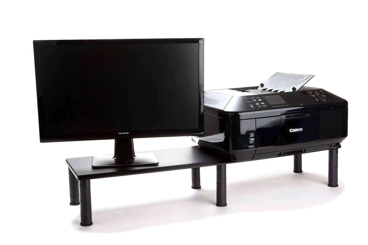 Mind Reader Dual Monitor Stand, Height Adjustable, Desktop Organizer, Laptop Riser, Office, 38.5"L x 11"W x 2.55-6.5"H, Black