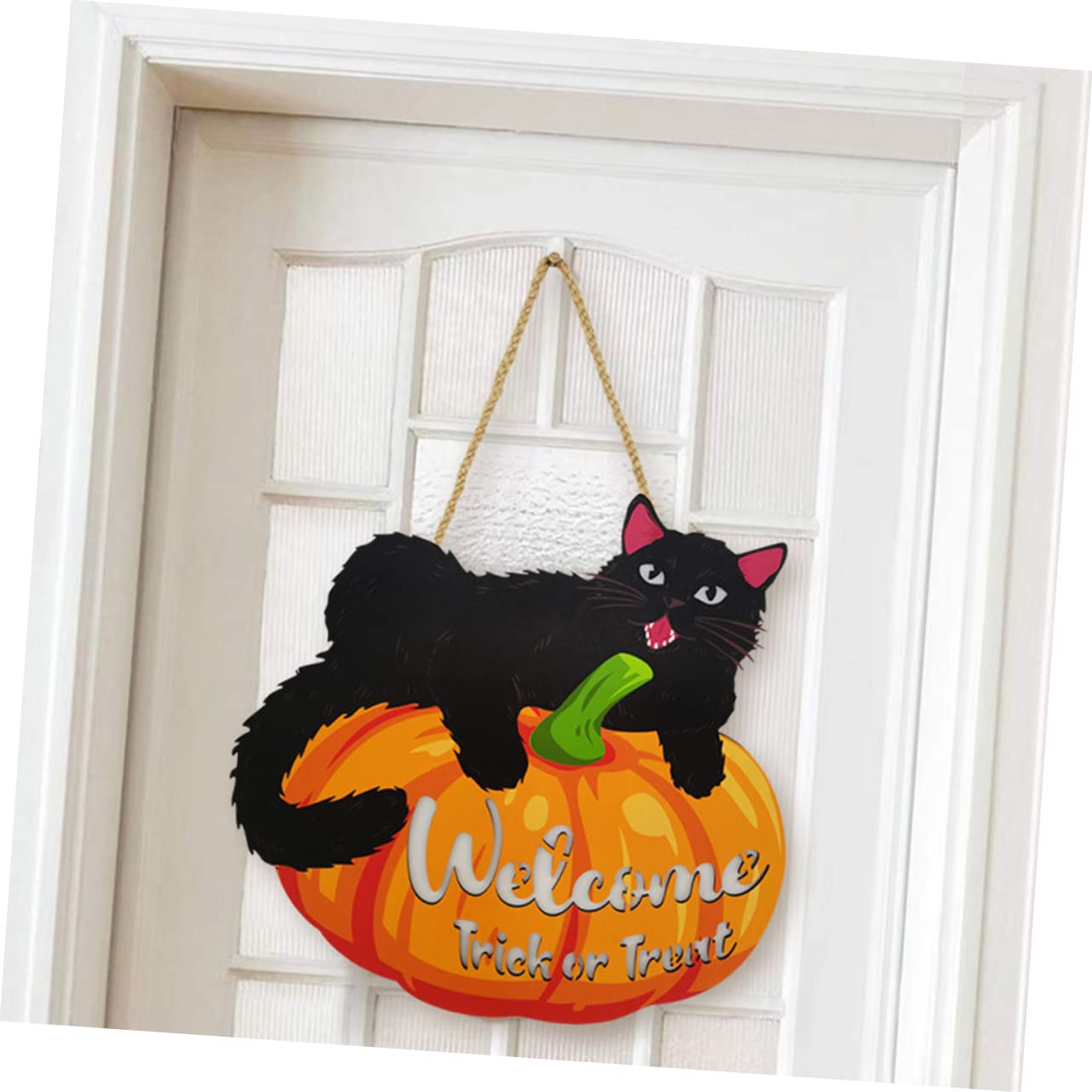 Ciieeo 4 Piezas cartel de madera cartel de puerta colgante letreros de porche de halloween happy halloween fiesta halloween ornamento emblemas letrero para puerta de entrada adornos