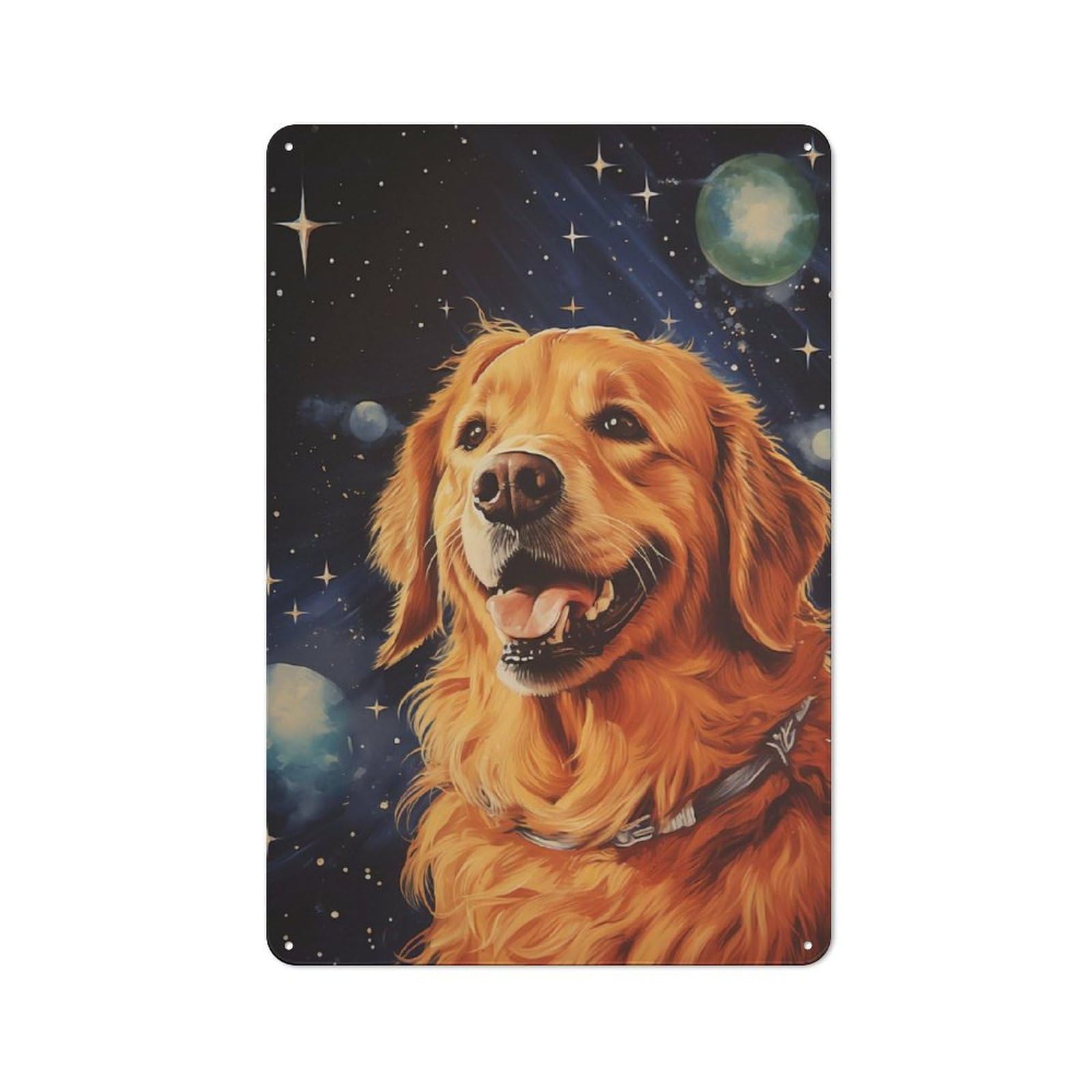 Junmoney Golden Retriever Art Tin Wall Plaque With Design 30X20cm, Country Vintage Cottage Wall Art For Kitchen, Cottage, Porch Or Garden Room