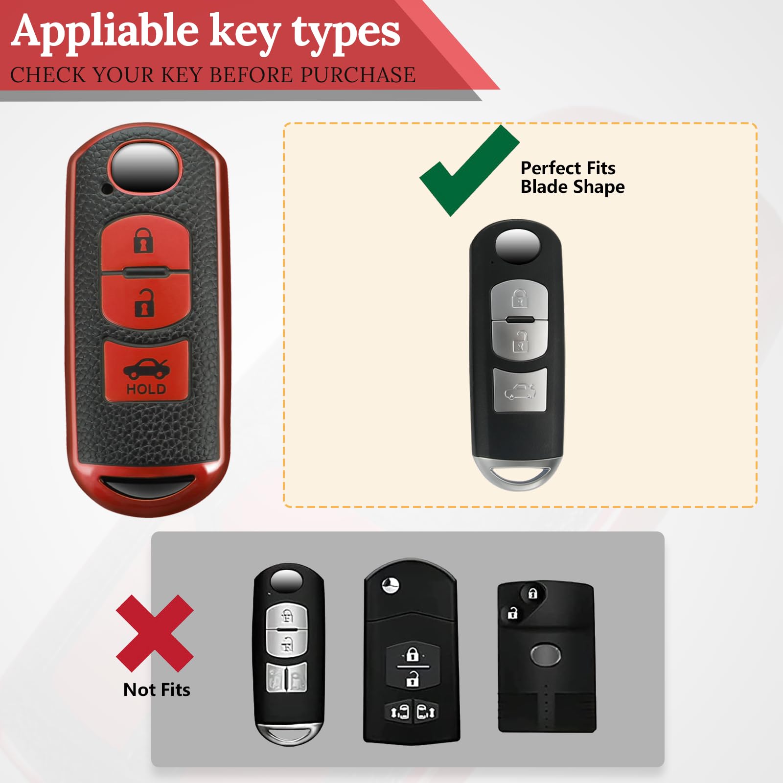 QBUC TPU Key Fob Cover For Mazda - Compatible With 2019-2021 Mazda 3, CX-5, CX-30, CX-9 (Black)