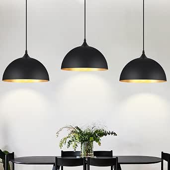 3 Pack Black Pendant Lights for Kitchen Island, 11.8 inches Modern Dome Hanging Light Fixture