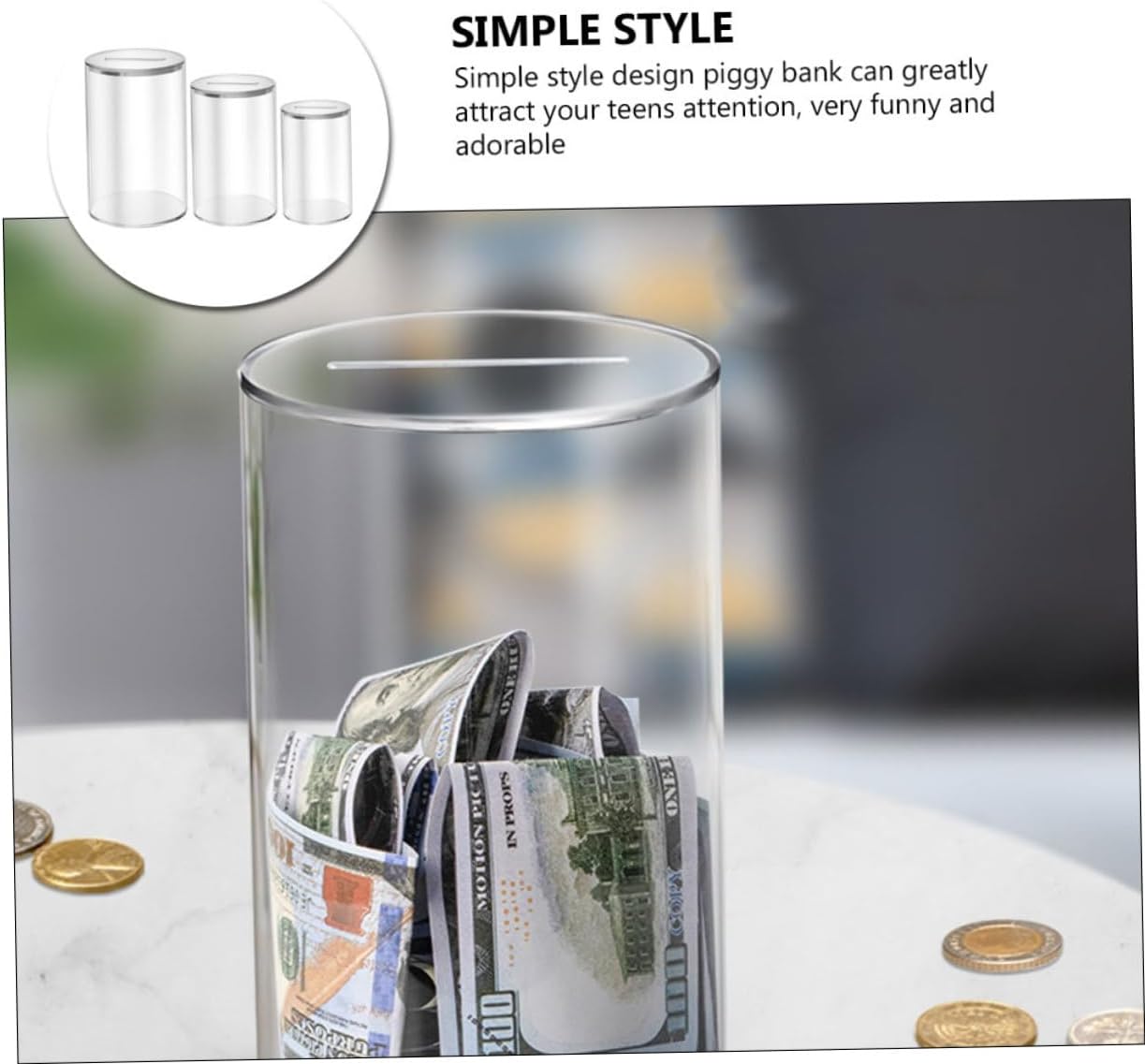 3Pcs Acrylic Coin Bank Money Saving Box for Home Office Piggy Bank for Adults Teens Fun Desktop Accessory for Savings Decor