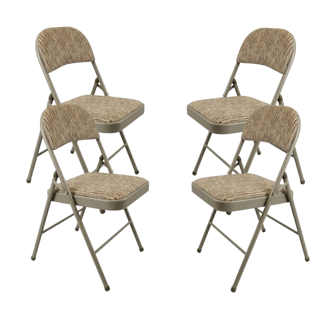 Meta Steel Frame with Fabric Seat Padded Office Work Study Party Dining Folding Chair (4, Beige)