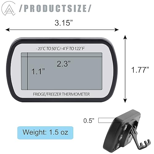 Miniatura 5 de AEVETE Paquete de 8 termómetros digitales impermeables para refrigerador con pantalla LCD grande, termómetro para congelador con parte trasera