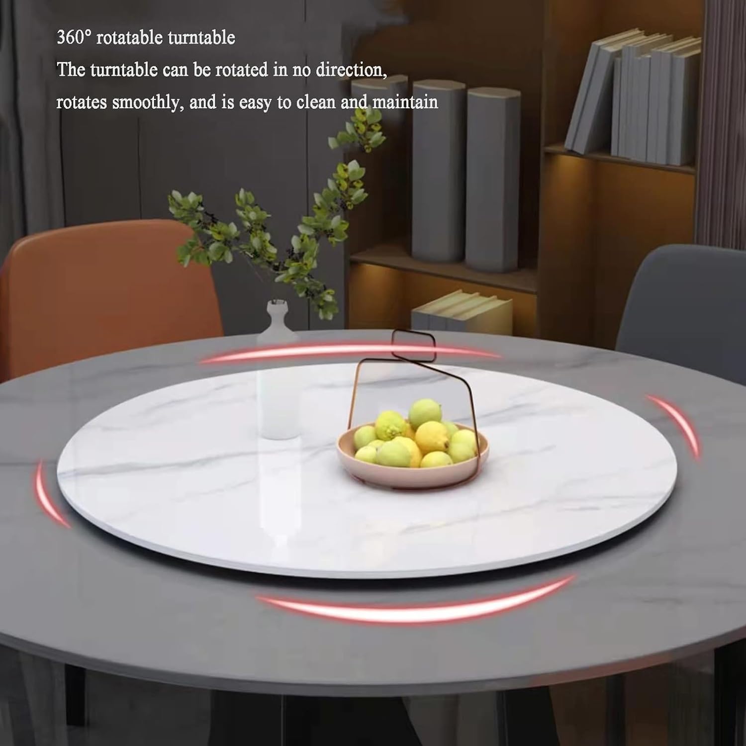 Plateau Tournant en Ardoise, Plateau Rotatif à Texture de Marbre, Rotation à 360°, Assiette de Service Rotative, Facile à Nettoyer, pour Table à Manger de Cuisine(Bluish-White,70cm/28)