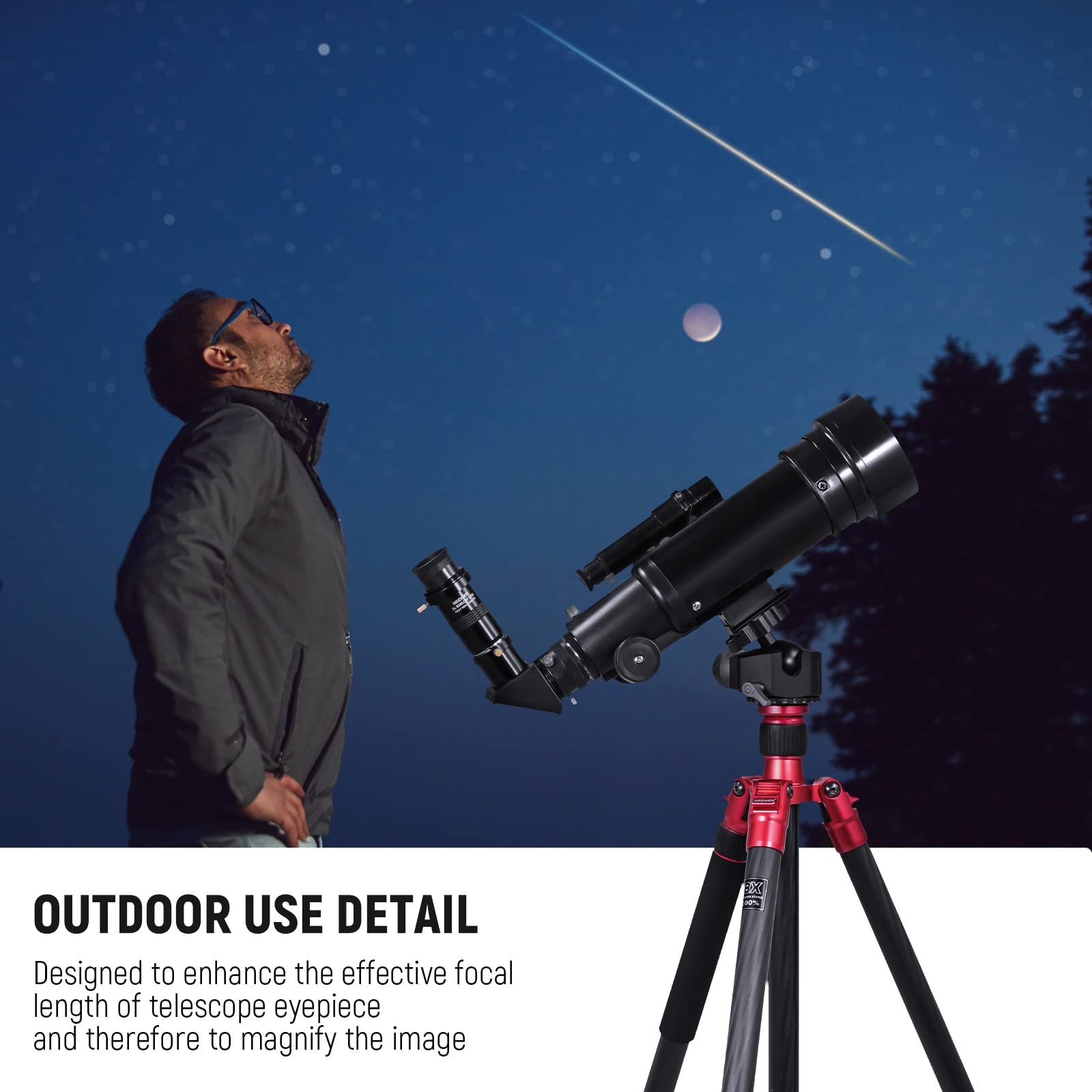 NEEWER Lentille de Barlow 3X pour Oculaire de Télescope 1,25", Accessoire pour Lentille de Télescope à Triple Grossissement, Entièrement en Métal avec Filetage M42 pour Caméra de DSLR ou SLR, LS-T11