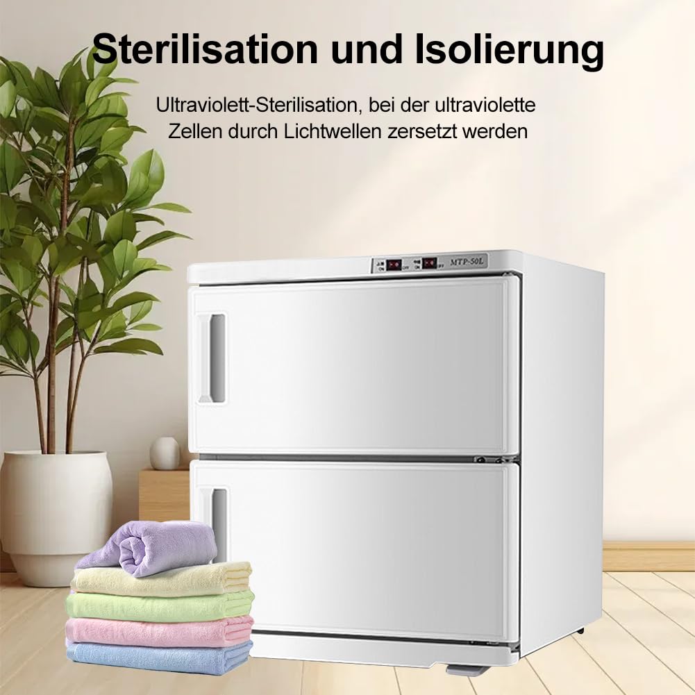 50L Handtuchwärmer Kompressen Towel Handtuch Wärmer,Handtuch Hot Cabinet mit UV-Lampe Platz für 50 bis 60 Handtücher,Kompressenwärmer für Babypflege, Spa,Friseursalons(Weiß)