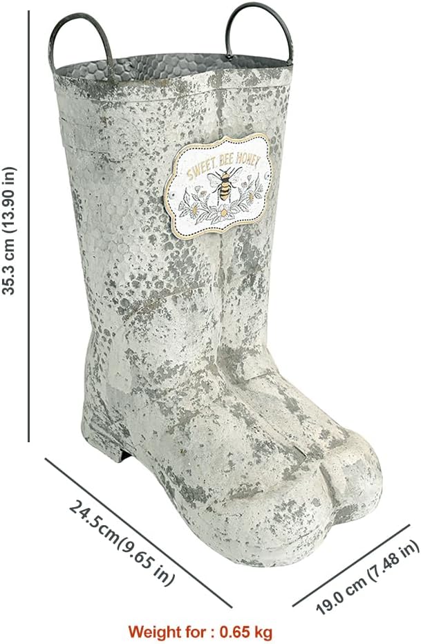 Vintage Metal Boot Planters Rustic Farmhouse Flower Pots Outdoor Decorative Boot Plants Buckets for Wedding, Garden, Home, Patio Decor (White)