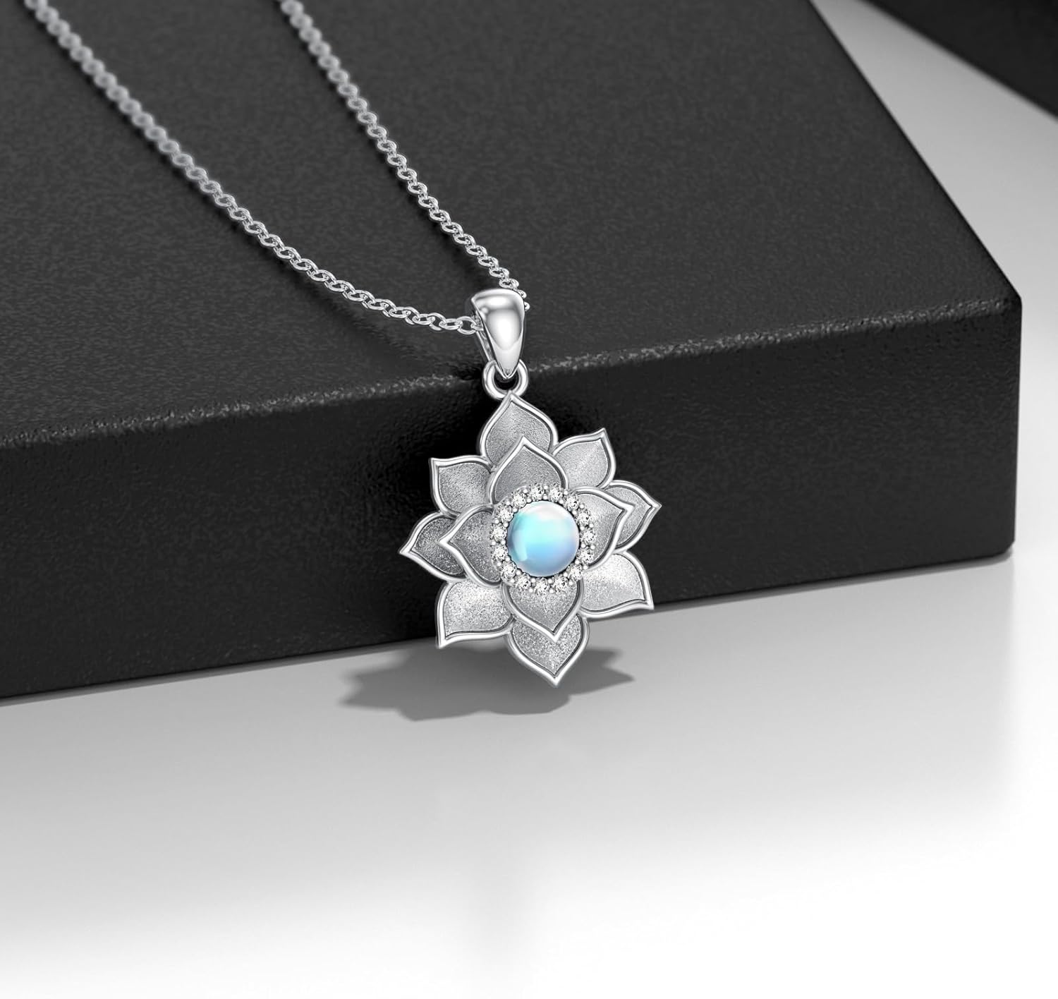 Lotus Necklace for Women 925 Sterling Silver Moonstone Lotus Flower Pendant Necklace Moonstone Jewelry Gift for Mom Wife - Image 3
