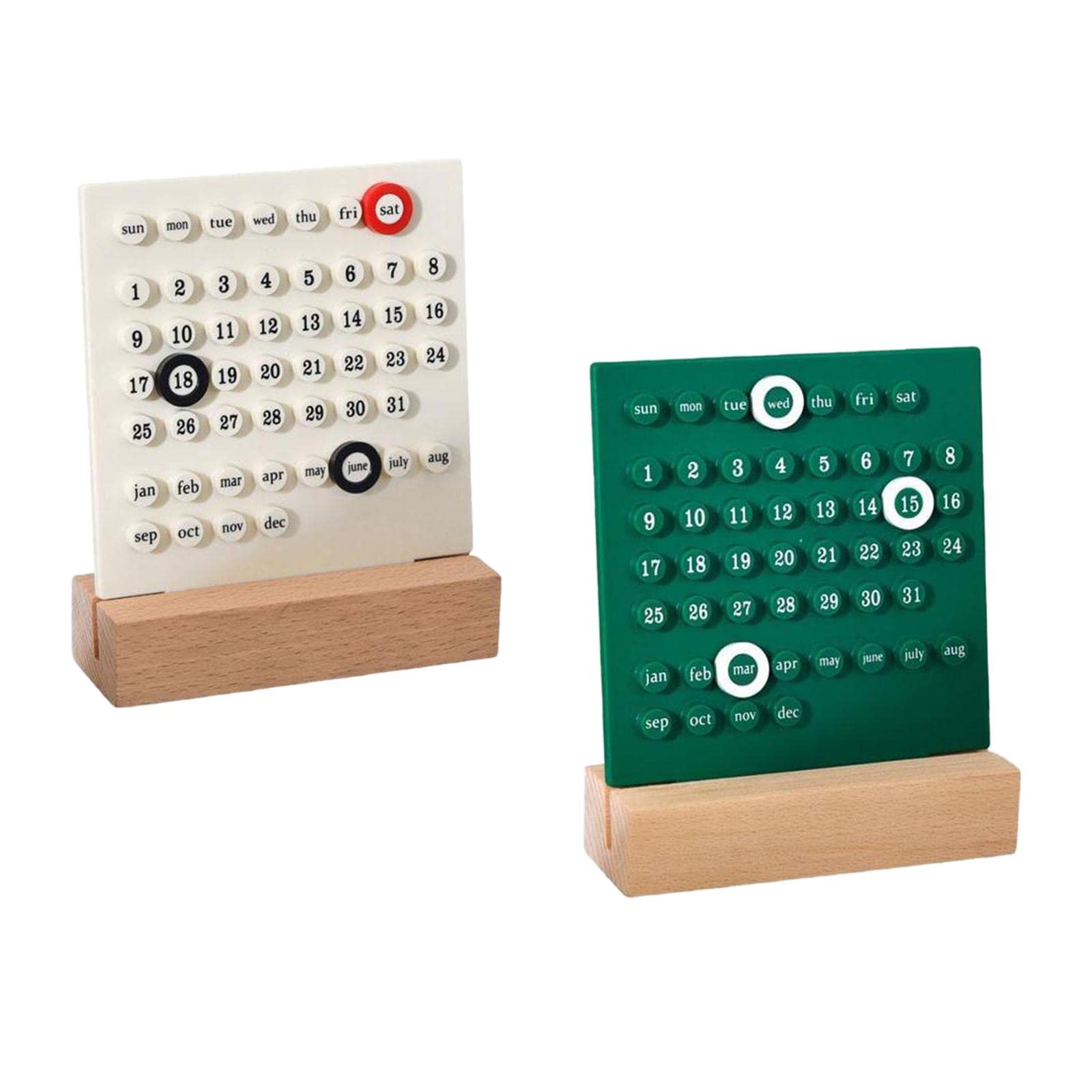 2 decorazioni creative per calendario perpetuo, per scrivania, bianco e verde