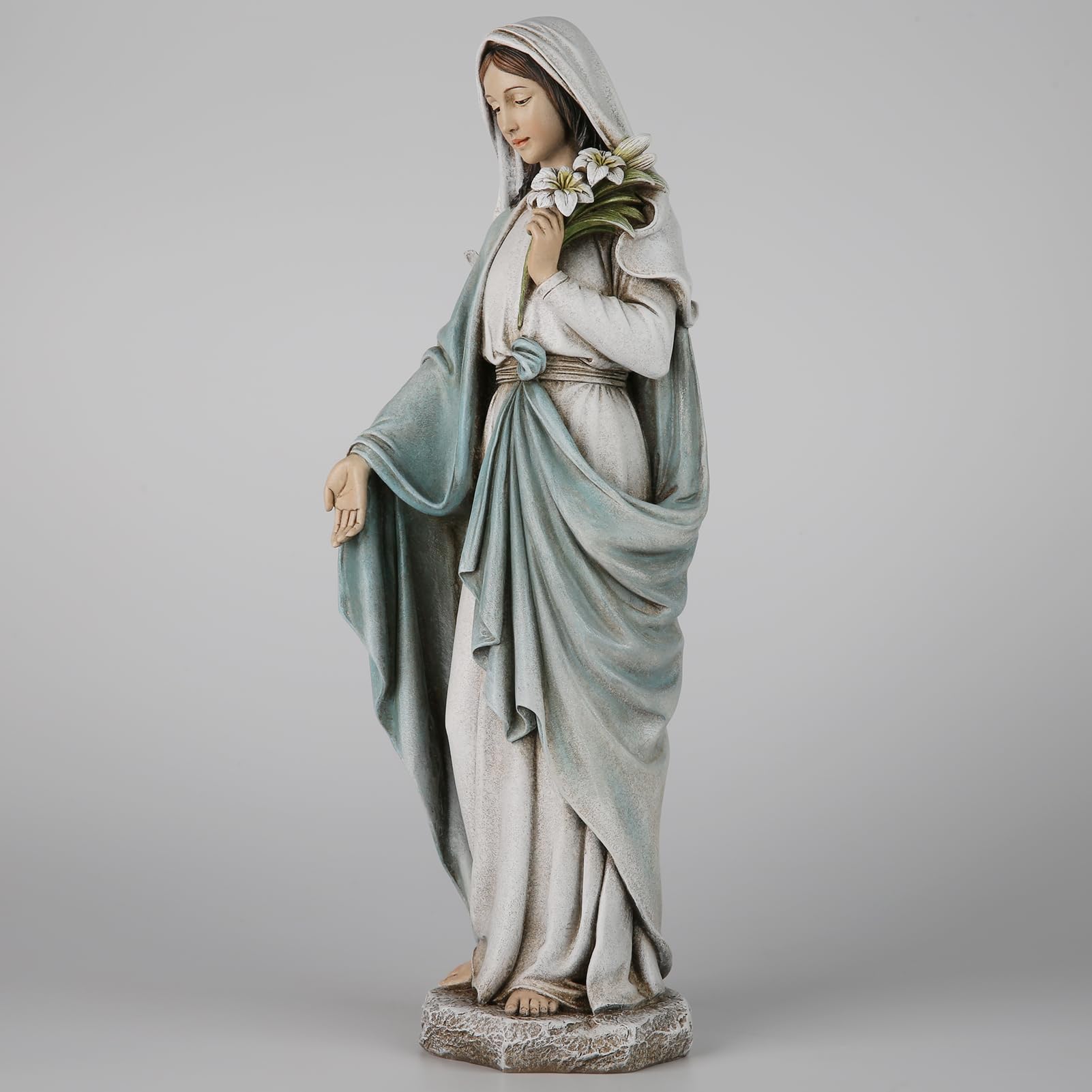 Grace4Joy Statua Madonna Beata Maria: statua della Madonna Vergine Maria, elegante decorazione per la casa, dipinta a mano, Santa Maria con gigli, collezione Renaissance.