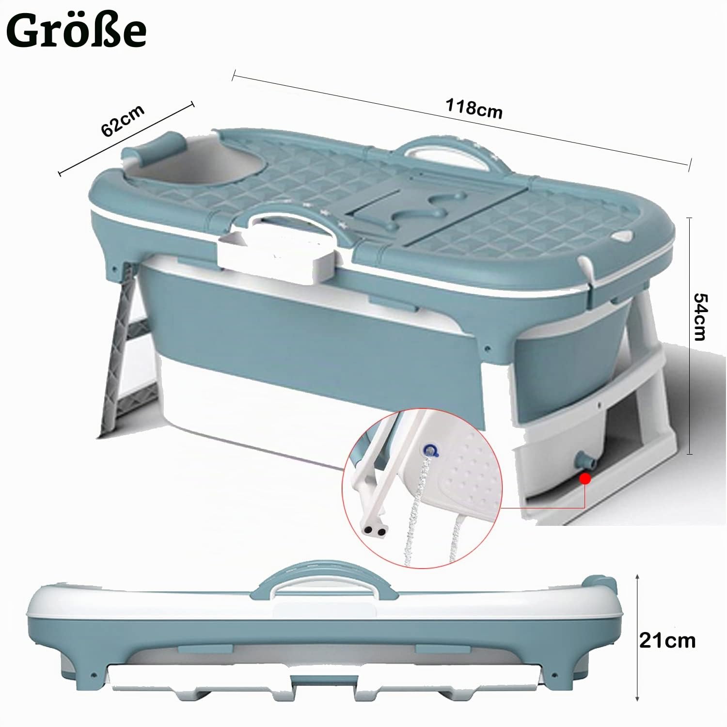 Einesin 3 in1 Faltbare Badewanne für Kleinkinder & Kinder, Erwachsene, Haustier, große mobile Badewanne, Tragbare Kunststoff Badewanne für Dusche,mit abnehmbarer Bezug (118 * 62 * 54 CM)