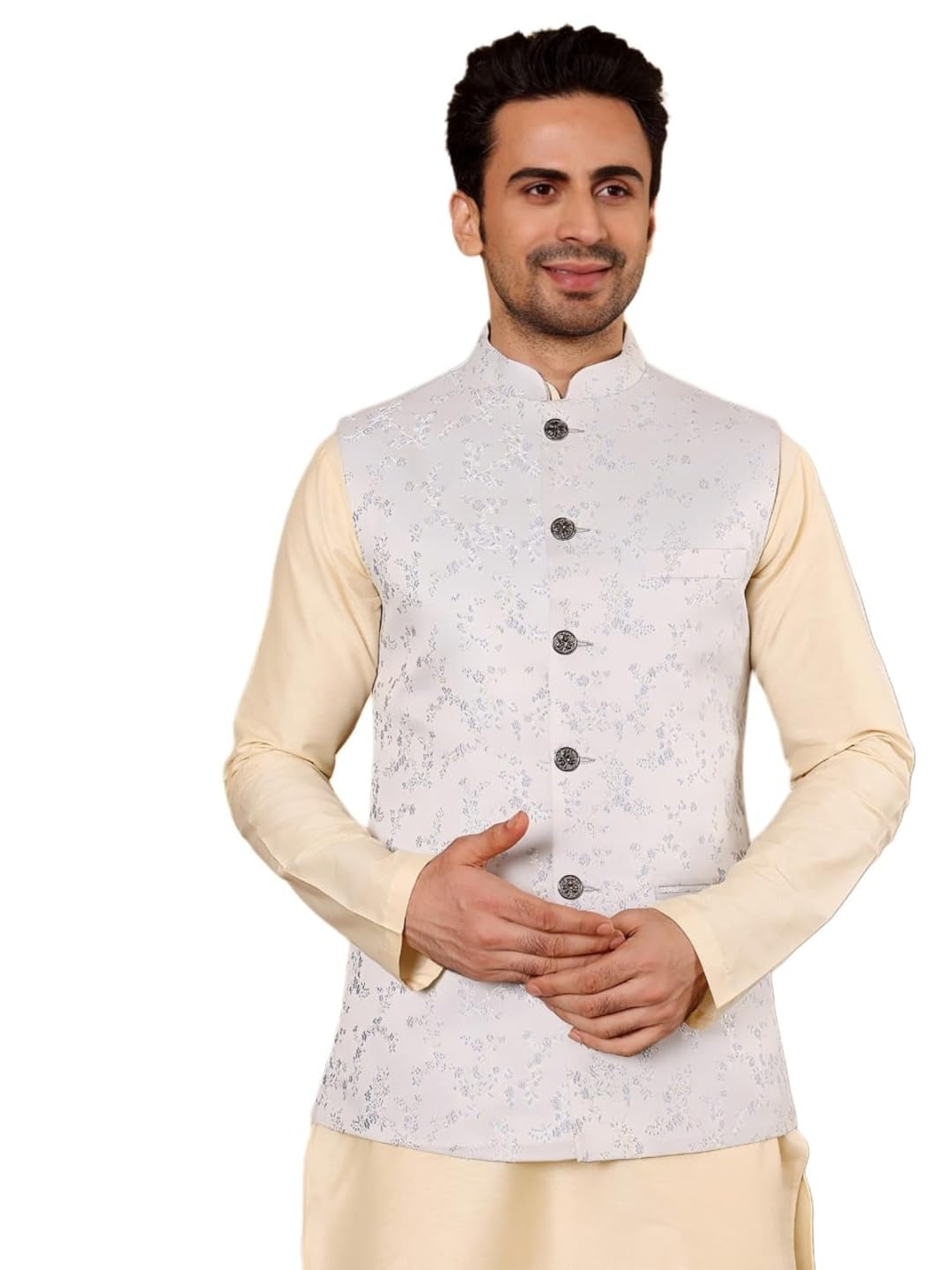 ms multi shades Men's Woven Design Embroidered Nehru Jacket-picture-16