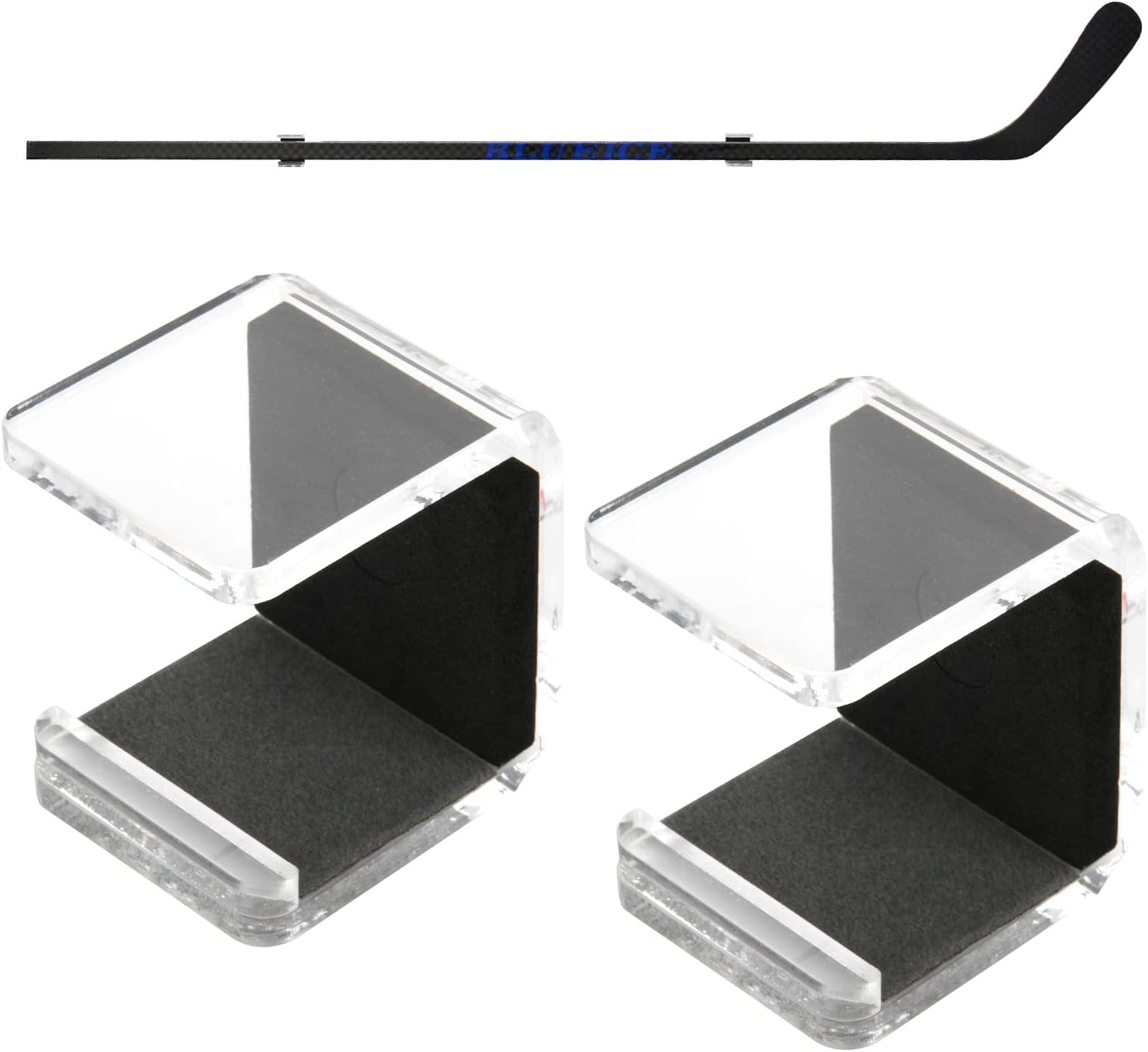 1 Pair Hockey Stick Display Holder Hanger Organizer Ice Hockey Stick Wall Mount Rack Holder Hockey Stick Bracket for Display & Storage (Transparent Clear)