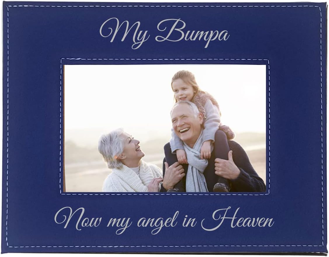 CustomGiftsNow My Bumpa Now My Angel in Heaven Laser Engraved Faux Leather Black Leatherette Wall Hanging/Tabletop Picture Group Family New First Time Seeing Grandchild Baby Photo Frame