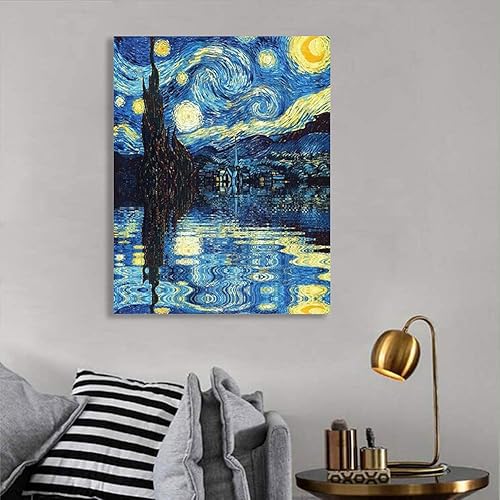 Miniatura 4 de Pintura de diamante 5D DIY noche estrellada 16X20 pulgadas taladro redondo completo bordado de diamantes de imitación para decoración de pared