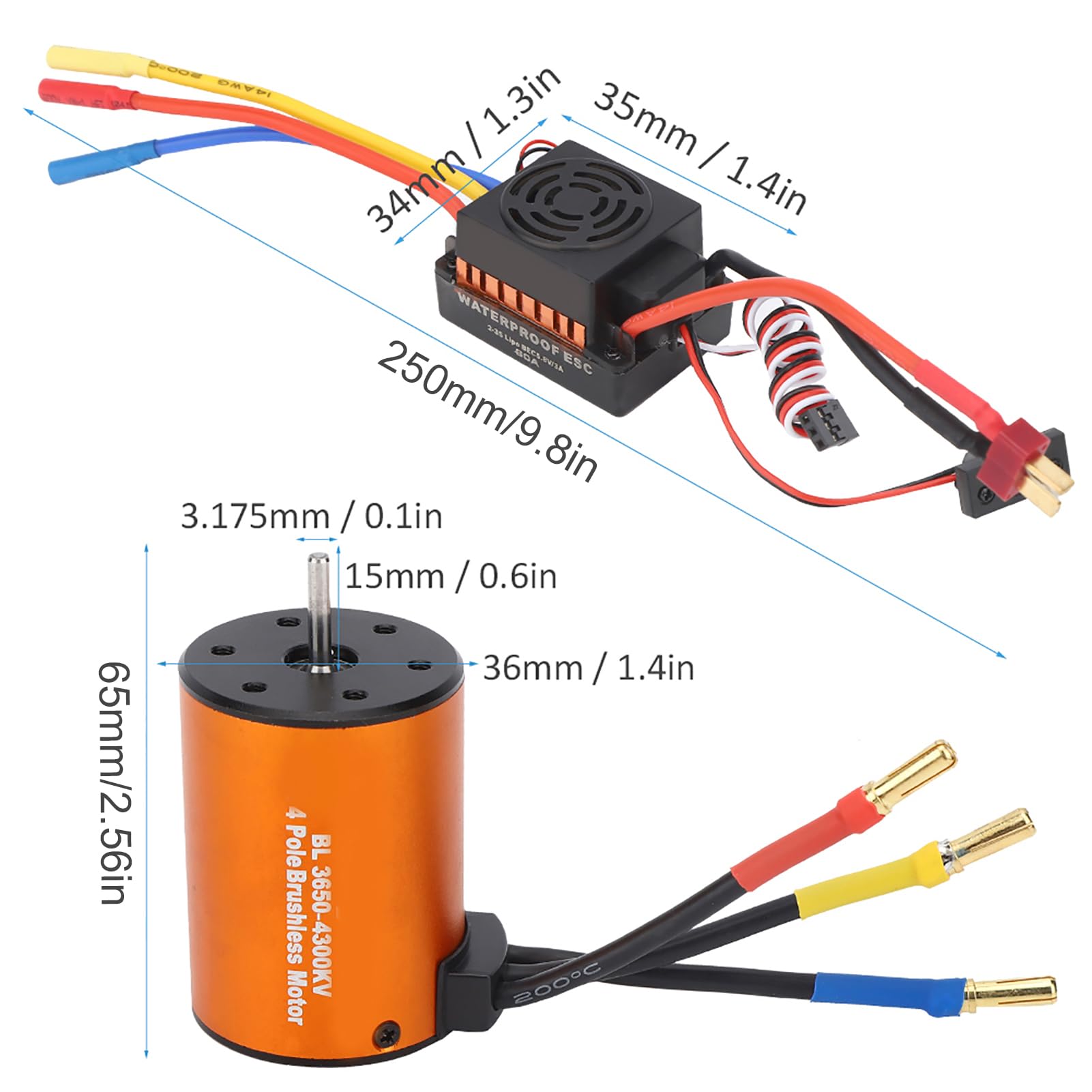 Naroote Set ESC per Motore Brushless a Coppia Elevata 4300KV per Modello di Auto RC 1/10, Parti di Aggiornamento Affidabili per un Funzionamento Regolare, Adatto per Hobbisti, Lega di Alluminio/36
