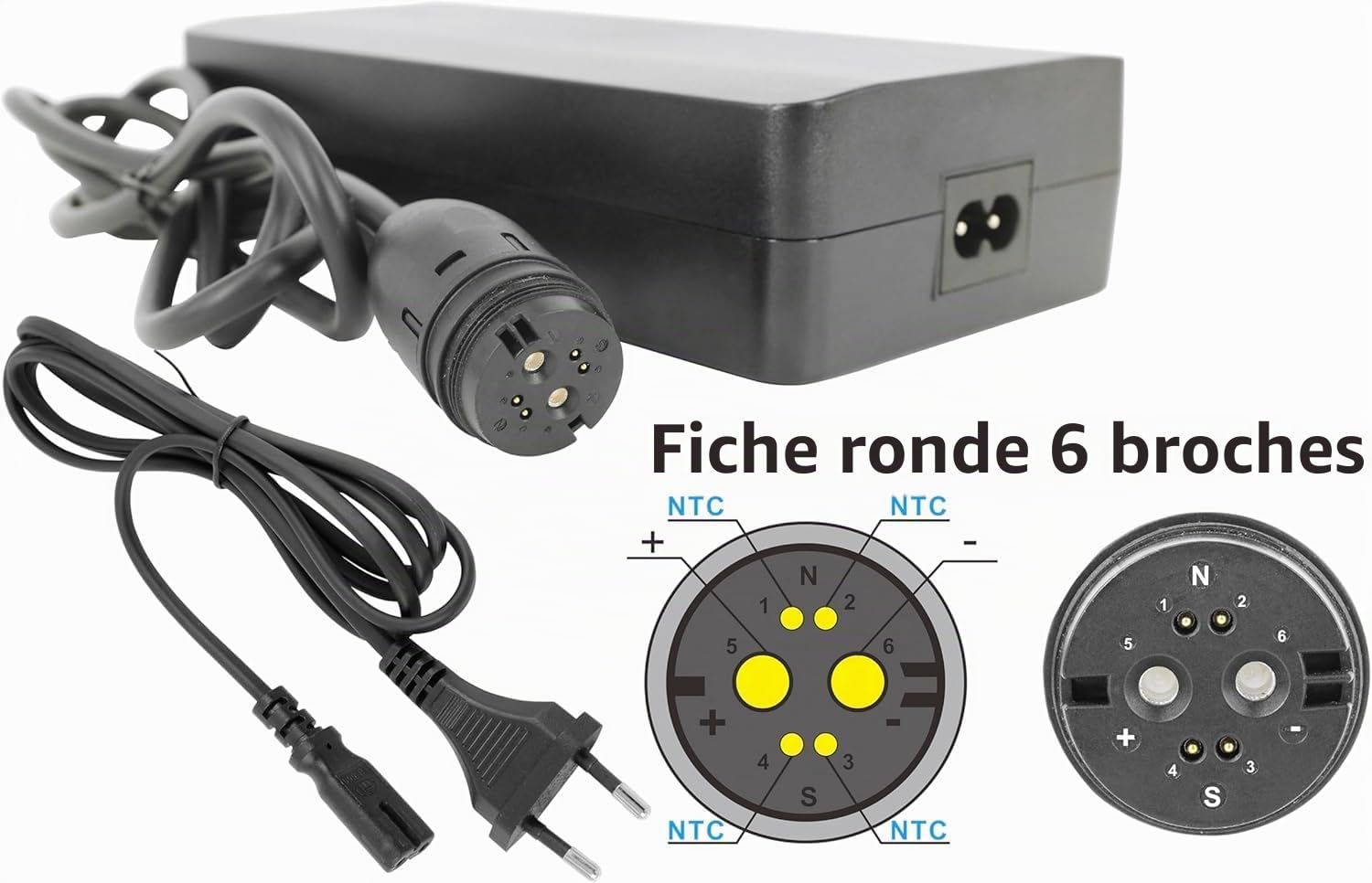PowerSmart 42V 4A Chargeur pour Rotwild ZEG BMZ Gazelle 36V et Toutes Les Batteries avec connecteur Rosenberger à 6 Broches