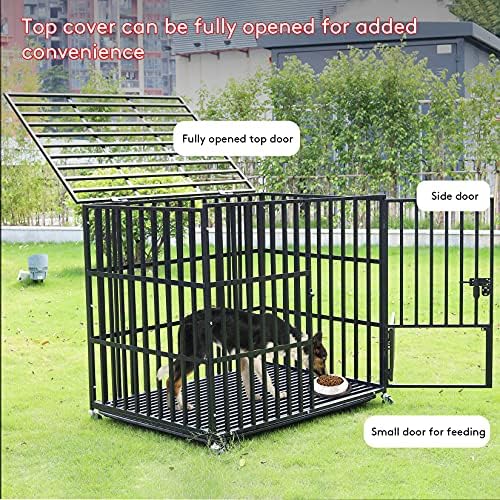 BingoPaw Heavy Duty Dog Crate: 38 inch Wheeled Large Pet Cage with Tear Resistant Square Tube - Metal Military Puppy Cages with 2 Prevent Escape Lock and Tray L Size (95x57x81cm)