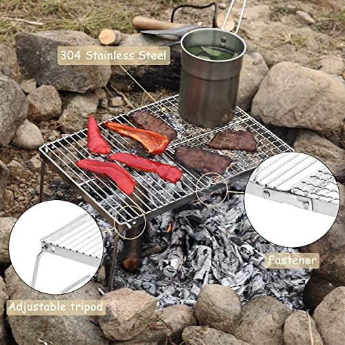 PSKOOK Folding Campfire Grill, Portable Camping Grill Grate, 304