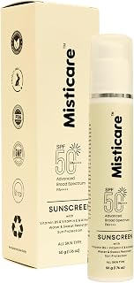 Misticare Sunscreen SPF 50 PA++++ with Vitamin B5, Vitamin E & Almond Oil | No White Cast | Advanced Broad Spectrum Sun Pr... Price In India